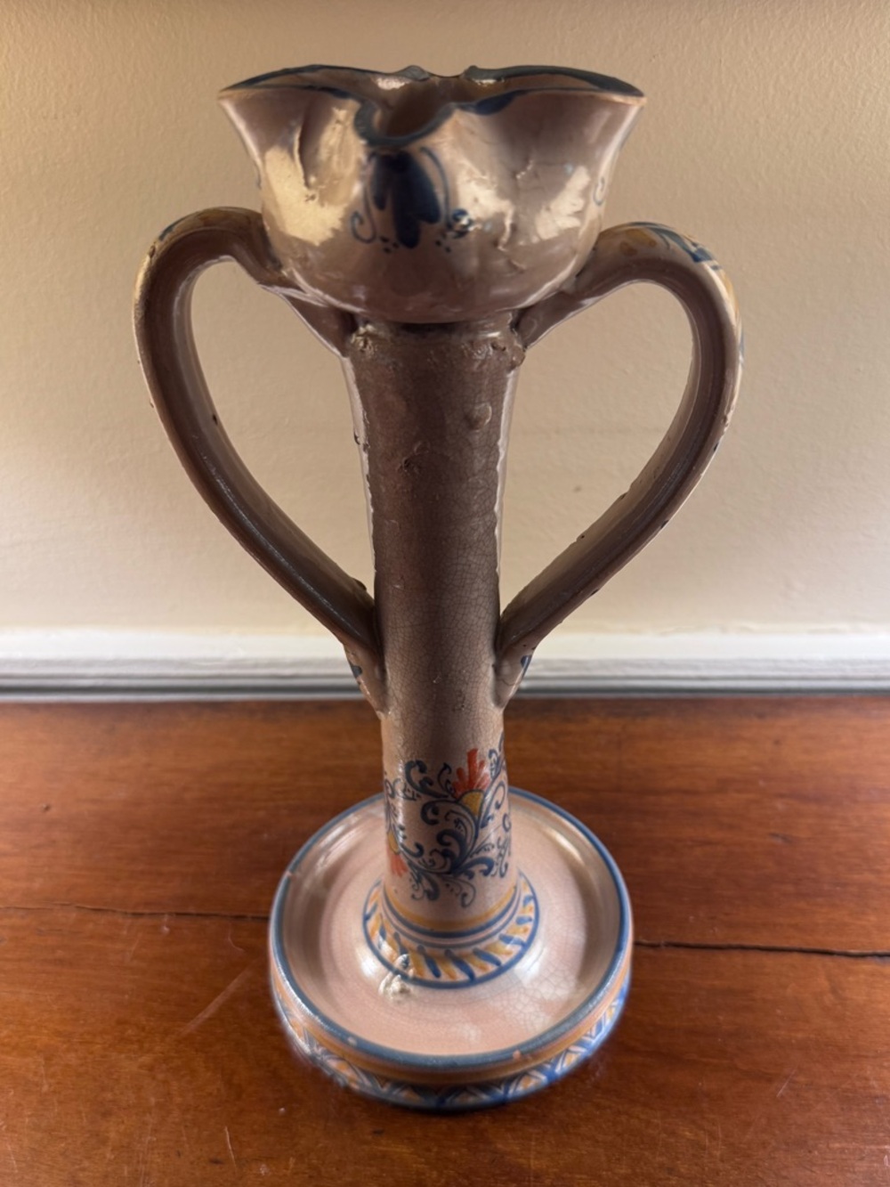 Vintage majolica candelabra, EUC, 11x6,